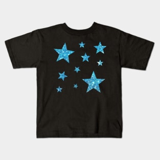 Light Blue Faux Glitter Stars Kids T-Shirt